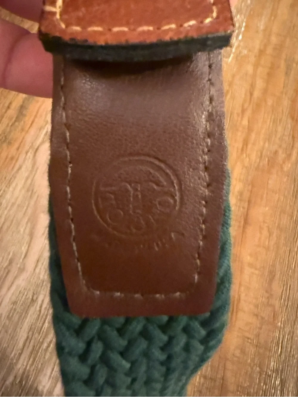 Torino Braided Stretch Belt with Brown Leather Trim - Green